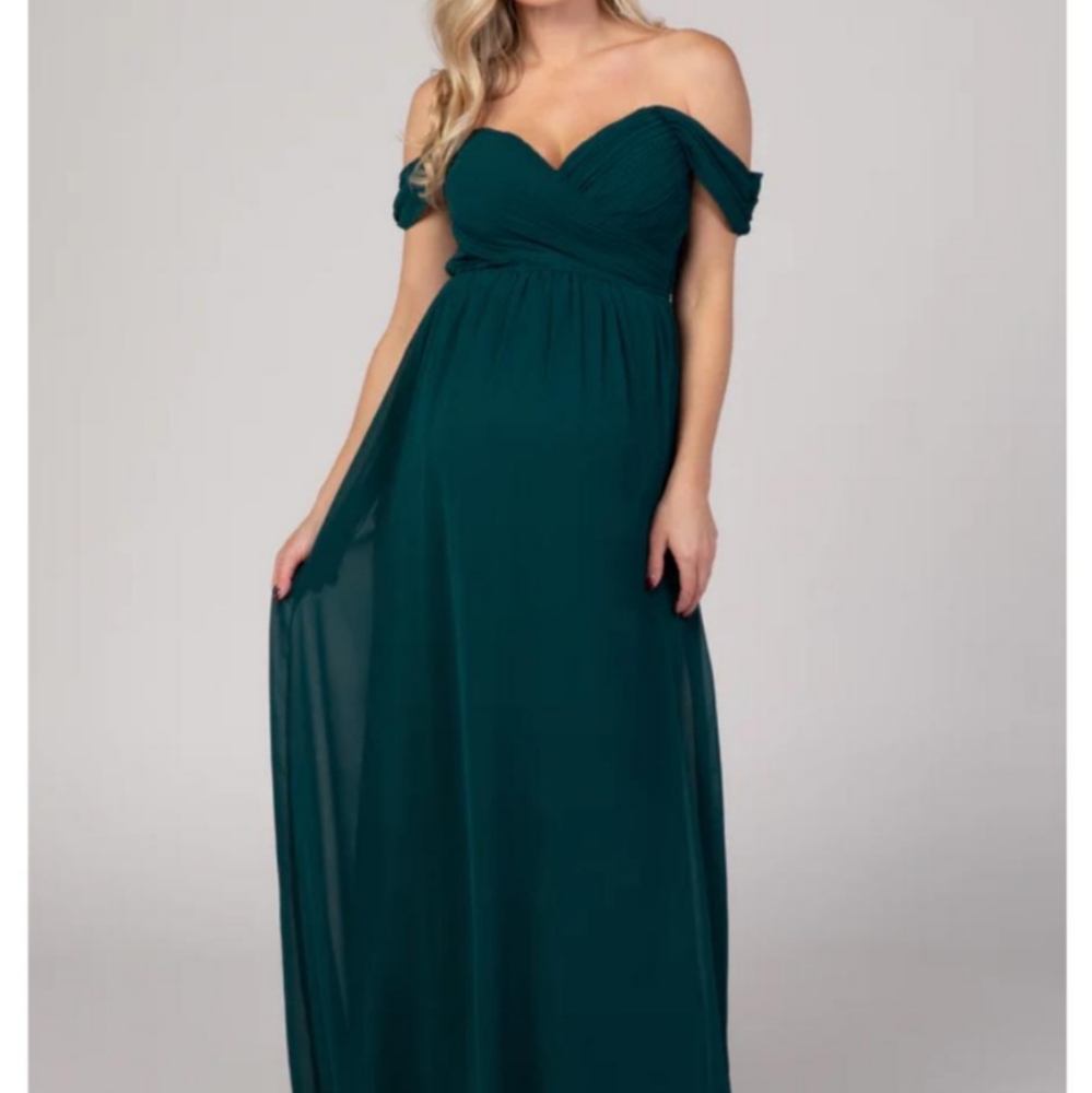 🎈Forest green off the shoulder bridesmaid dress